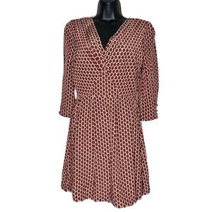 Moon River Womens Dress Size M Burgundy Brown Print V-Neck A6